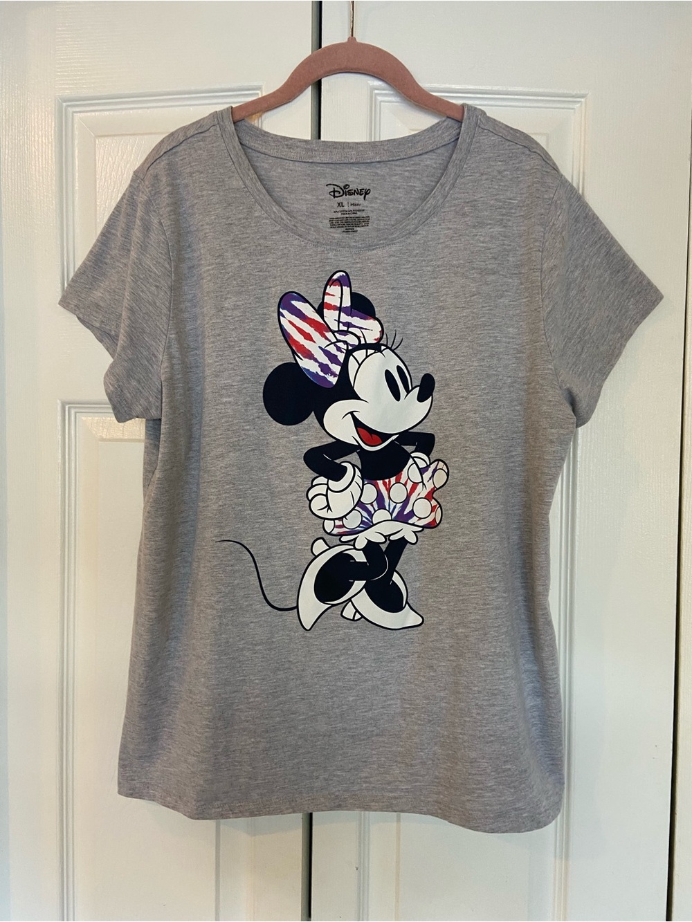 Disney Gray Tee with Minnie Mouse Colorful Bow and Dress Graphic